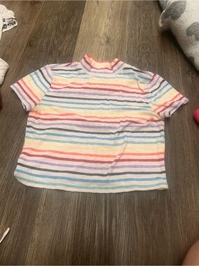 Forever 21 Girls Rainbow Stripe Mock Neck Tee - Multi Pastel
